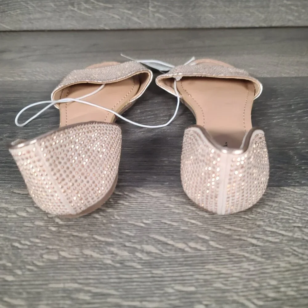 NWT Merona Flat Women's Slip-on Gold Rhinestone Sandals Size 7.5 - Picture 5 of 14